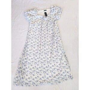 New Mikarose Floral Boho Cottagecore Maxi Dress 4XL White And Blue Puff Sleeve